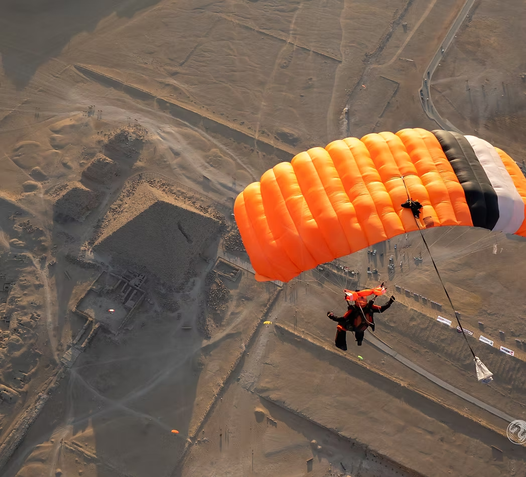 Skydivers over the Pyramids of Giza